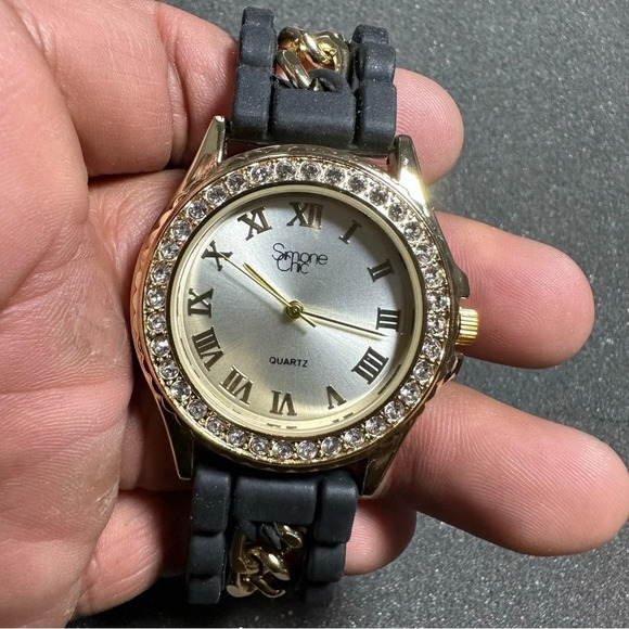 Simone Chic Ladies Fashion Quartz Watch Gold Tone RhineStone Accents Working - Picture 1 of 9